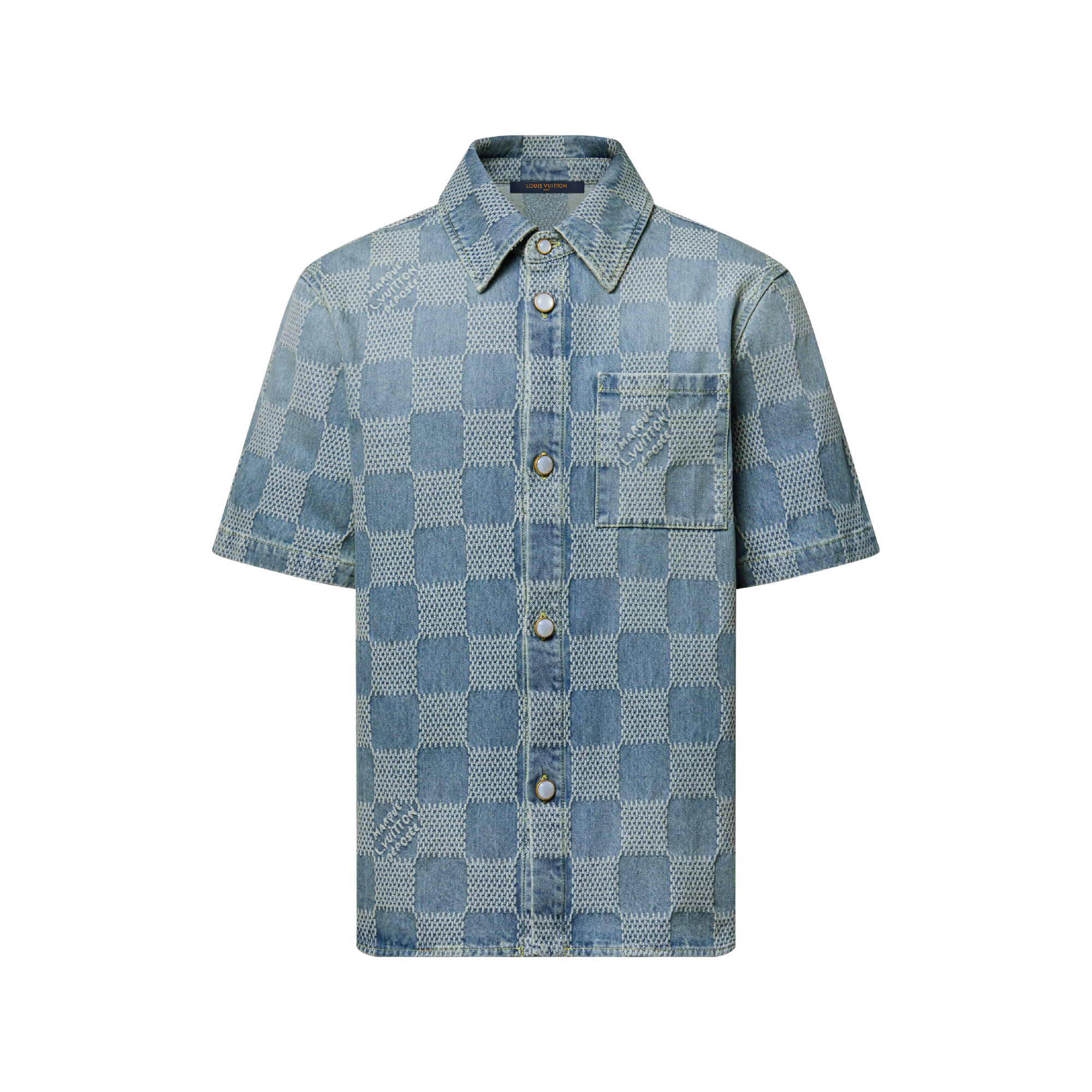 Damier 3D Light Denim Short-Sleeved Shirt - Ready-to-Wear 1AHVYX